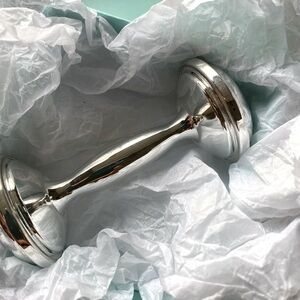 Silver plated keepsake (dumbbell) baby rattle with smooth end